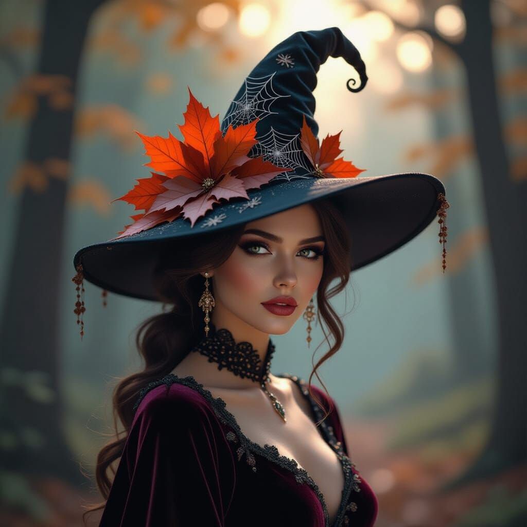 Regal Sorceress with Autumn Leaf Hat in Twilight Forest