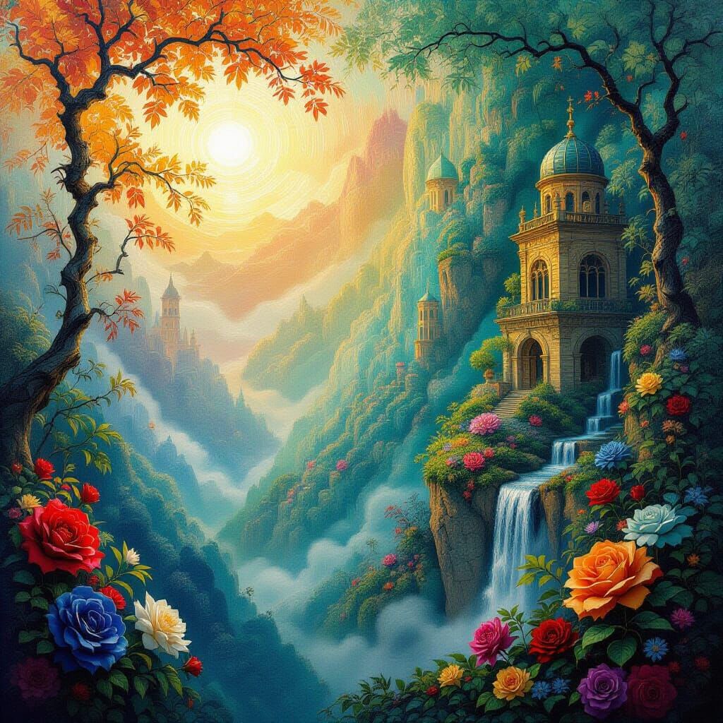 Surreal Fantasy Oil Painting with Ethereal Light