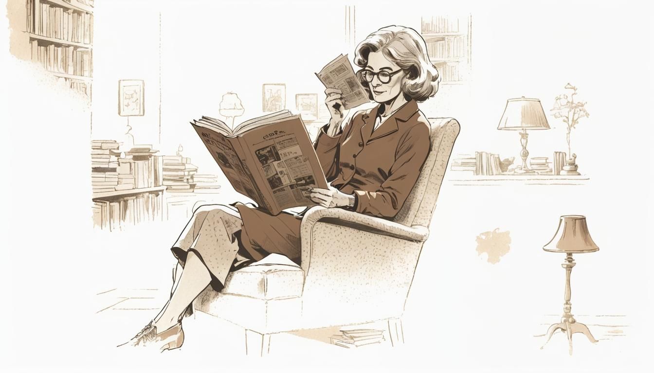 Woman Reading Comic Book in Cozy Library