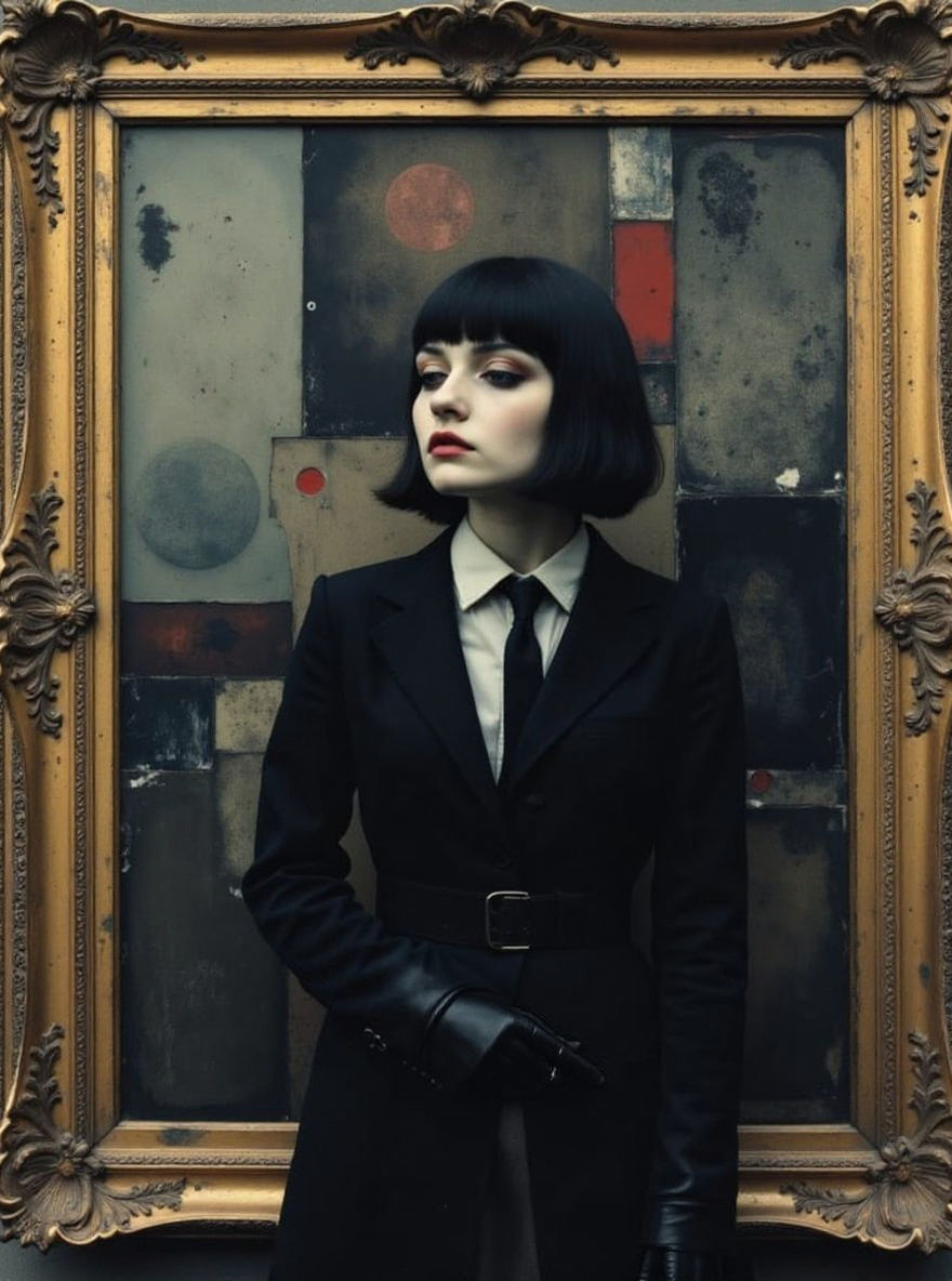 Gothic Portrait in Gilded Frame with Atmospheric Background