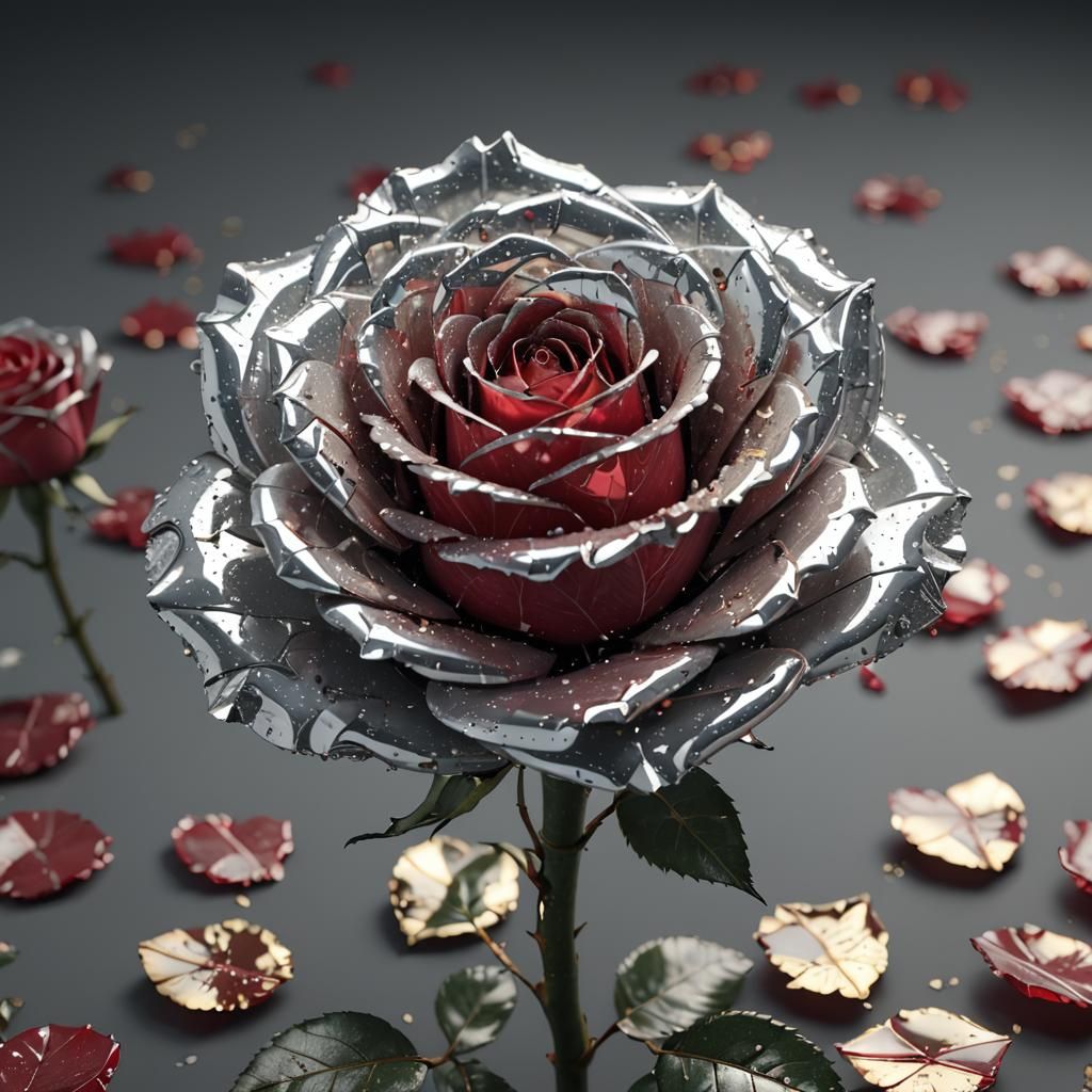 Fractured Mirror Rose in Cinematic Lighting