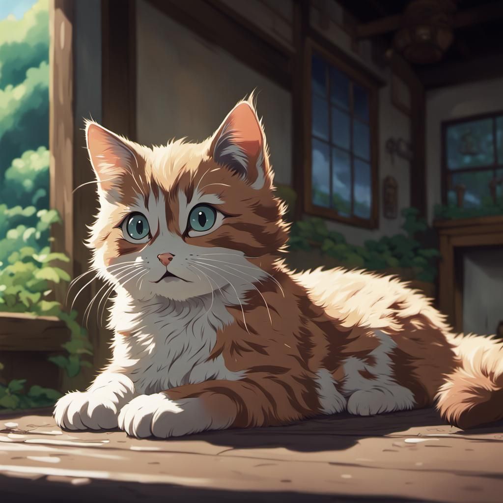 Cute Kitten in Studio Ghibli Anime Style