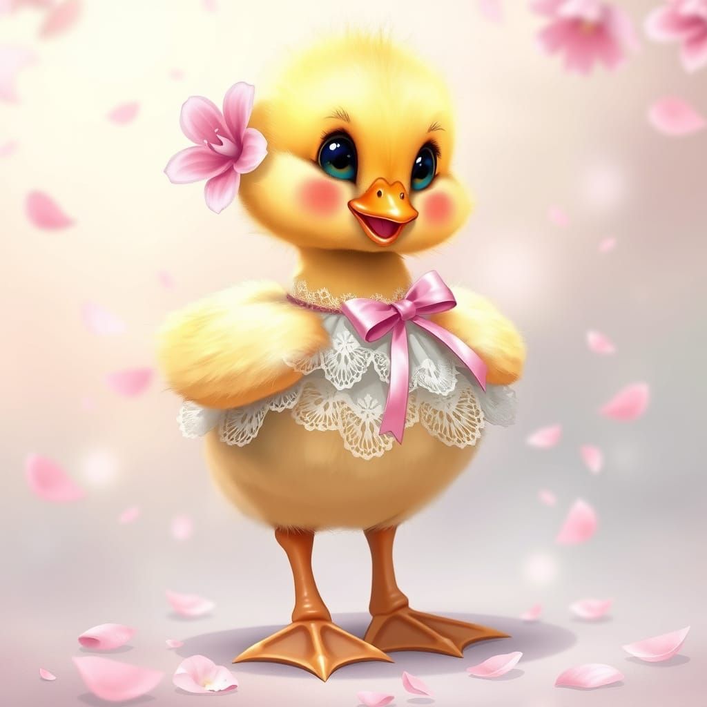 Cute Duckling in Lace Dress: Whimsical Digital Art