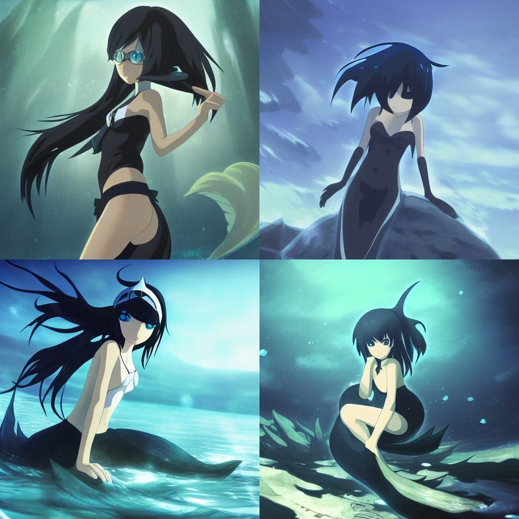 Black Rock Shooter Mermaid in Studio Ghibli Style