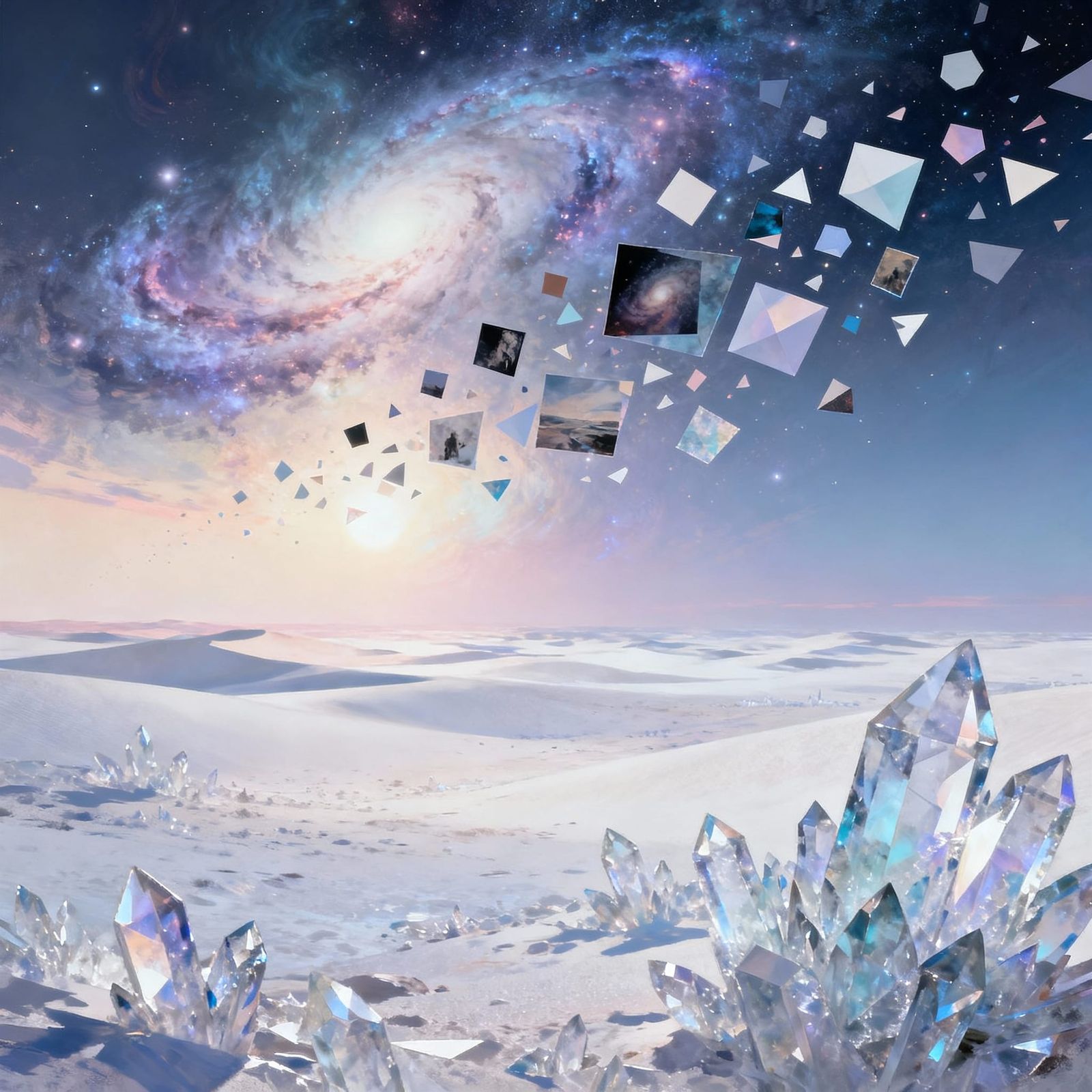 Abstract Crystalline Desert With Nebulae Sky