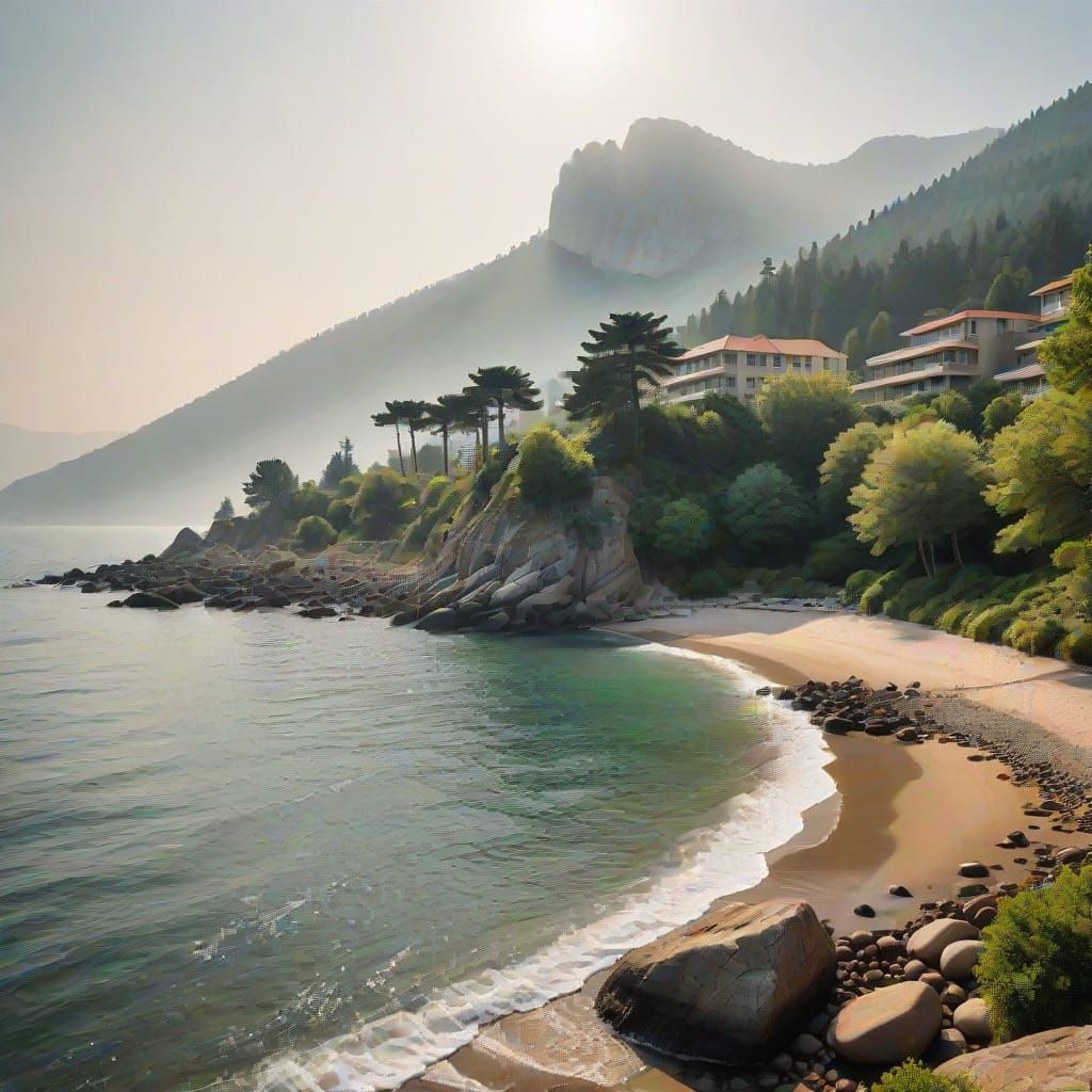 Alushta Coastline Photograph with Kastel Mountain