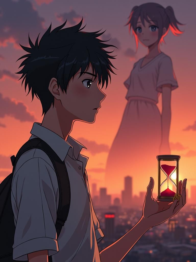 Young Man with Hourglass in Anime Key Visuals