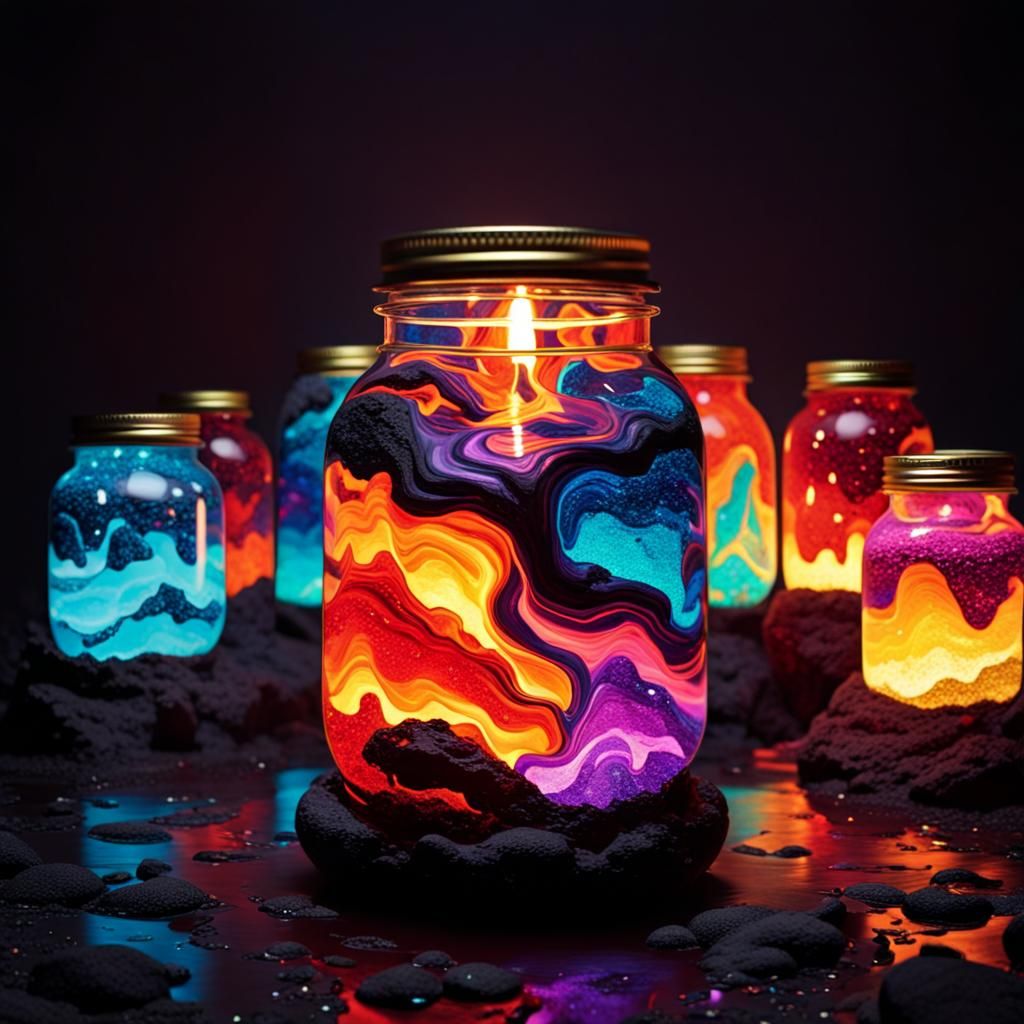 Colorful Glittering Lava Lamp in a Jar