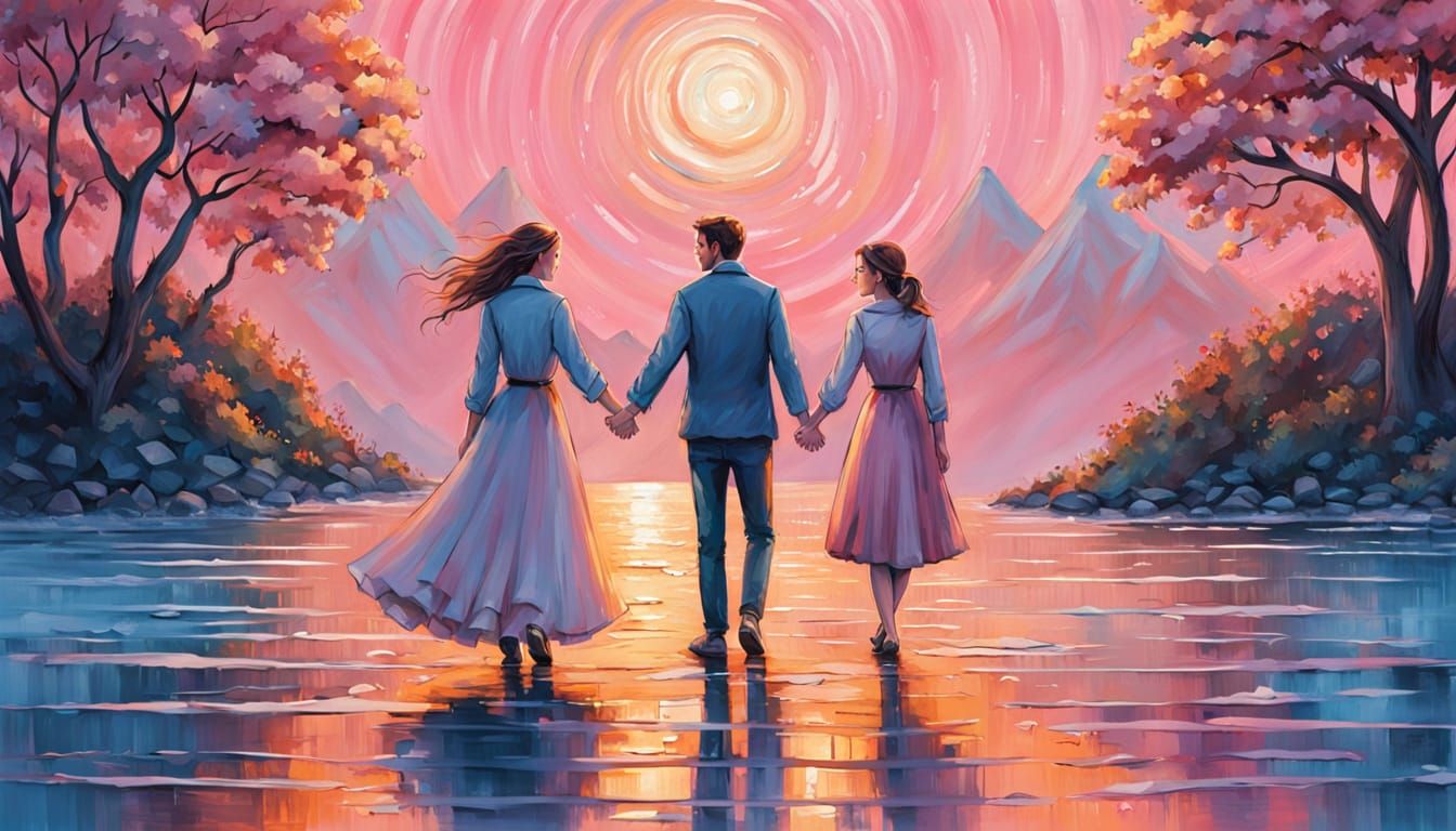 Whimsical Seaside Encounter in Neo-Impressionist Style