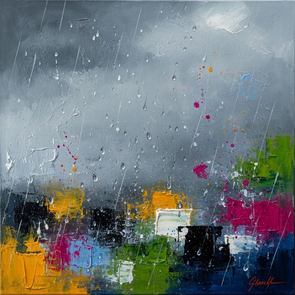 Abstract Summer Rain with Expressive Brushstrokes