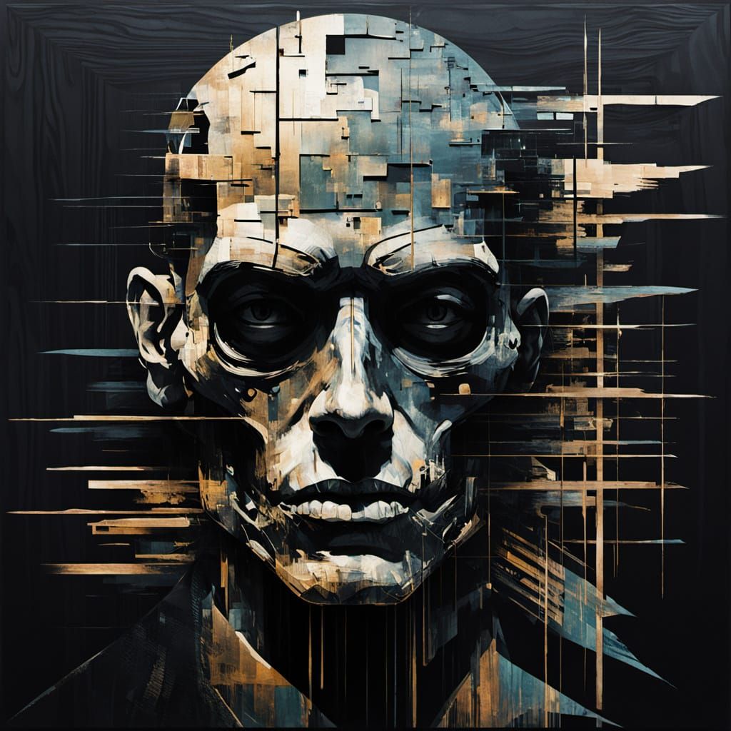 Glitch Art Cyborg Pirate Portrait in Mixed Media