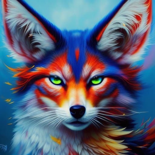 Intricate Kitsune Spirit Portrait in Graffiti Art Style