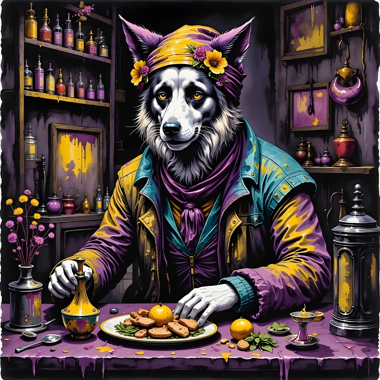 Astral Birthday: Cat and Dog in Funky Art Style