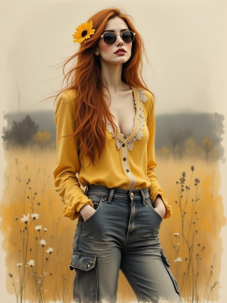 Dreamy Sunset Goddess in a Field of Wildflowers