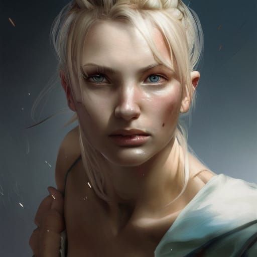 Scarred Blonde Fighter Portrait in Hyperdetailed Style