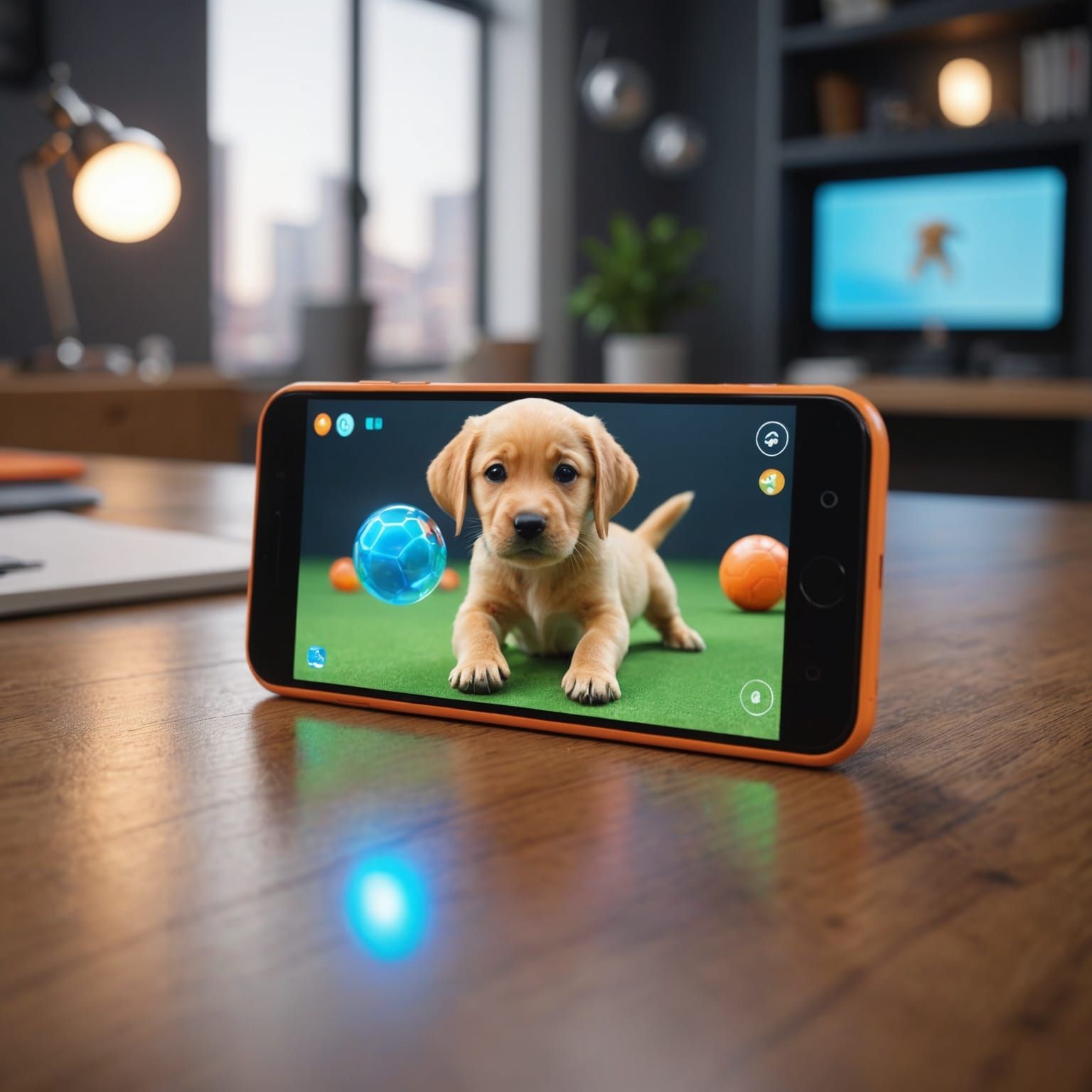 Holographic Puppy Projected from Orange Phone