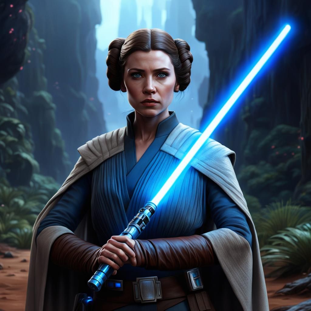 Young Jedi Leia Organa with Blue Lightsaber