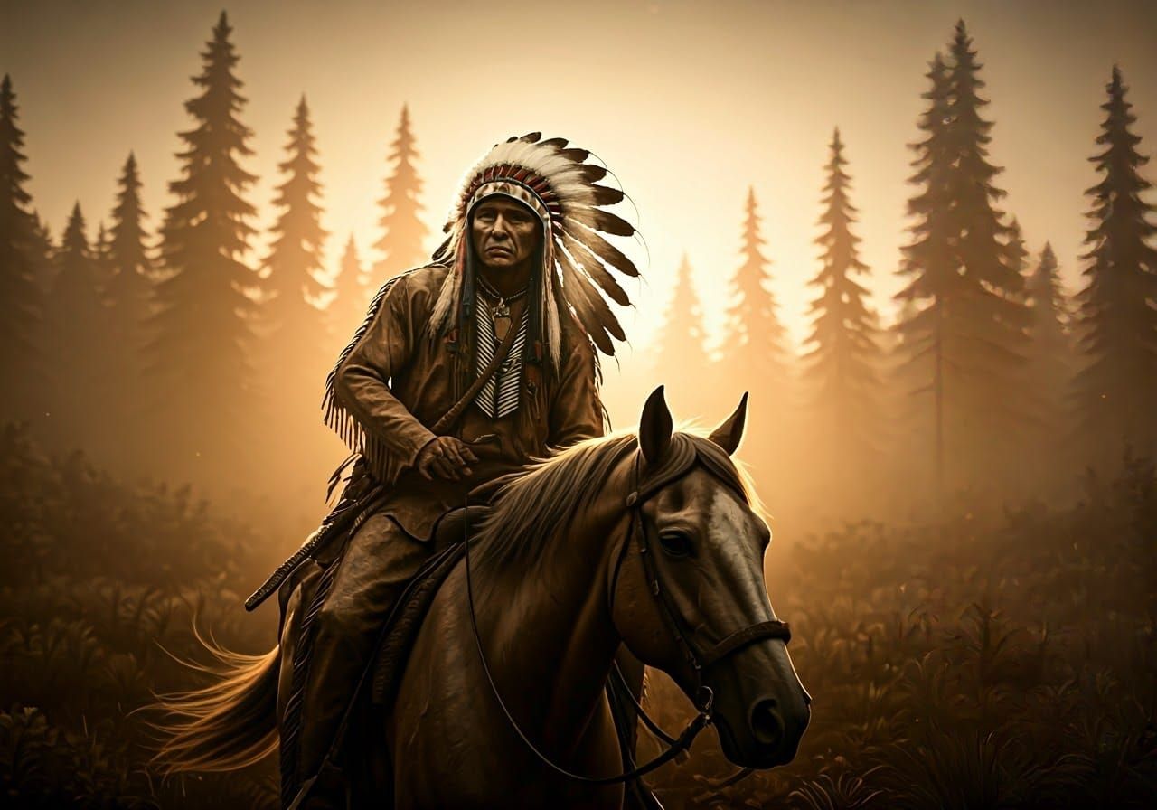 Native American Chief Rides at Dawn: 19th-Century Style