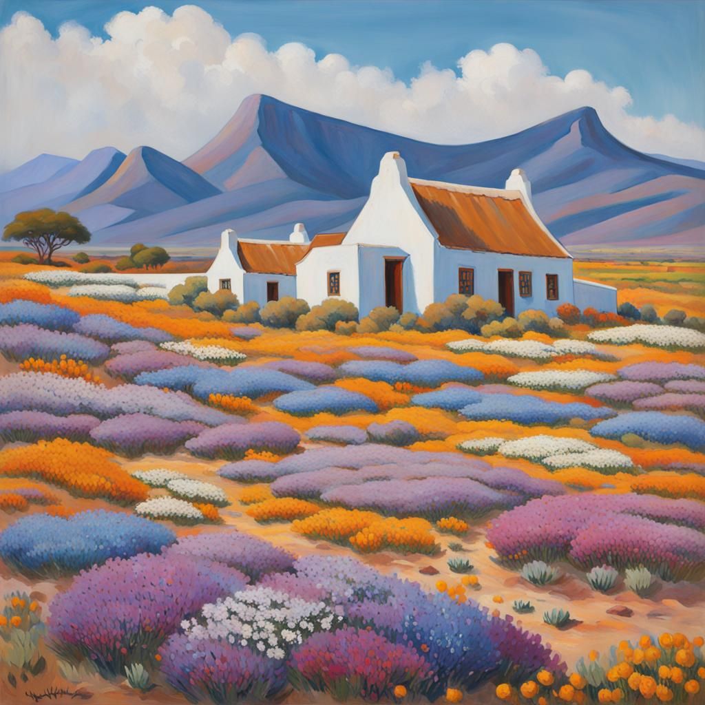 Namaqualand Flowers with Oryx in Impressionist Style
