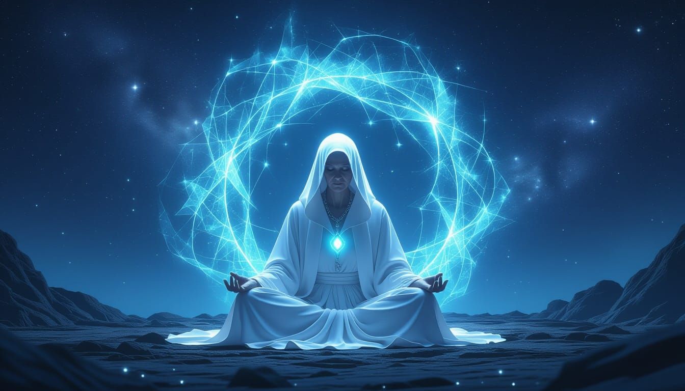 Mystical Being Meditating in Starry Cosmos