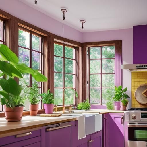 Colorful Kitchen with Plants in Natural Lighting