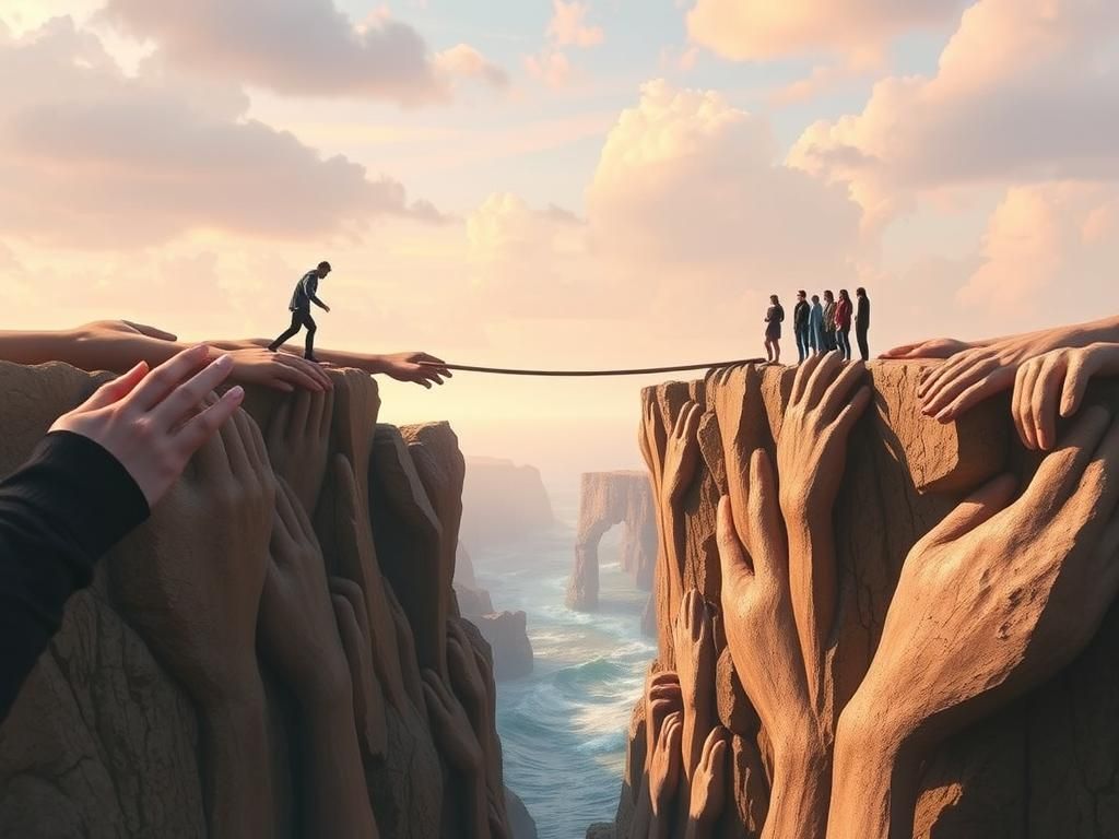 Surreal Bridge of Hands Connects and Offers Support