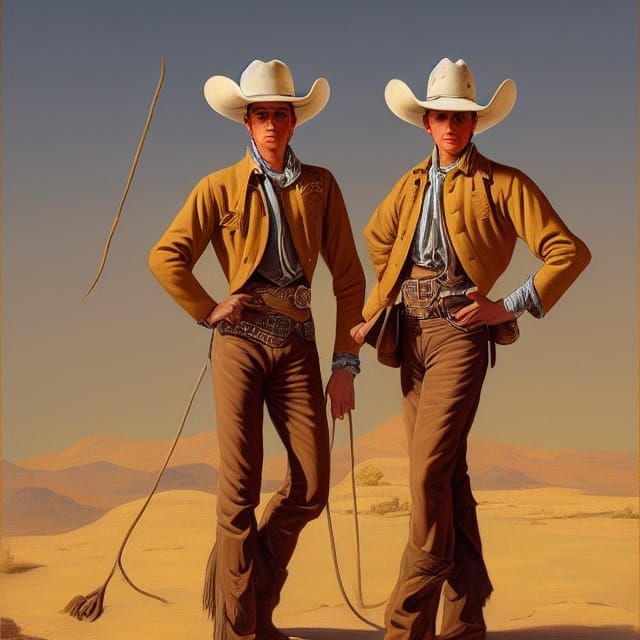 Cowboys in Mojave Desert, Baroque Oil Painting