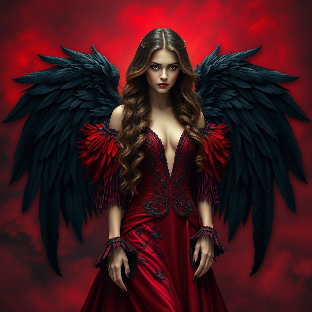 Gothic Fantasy Goddess in Red and Black