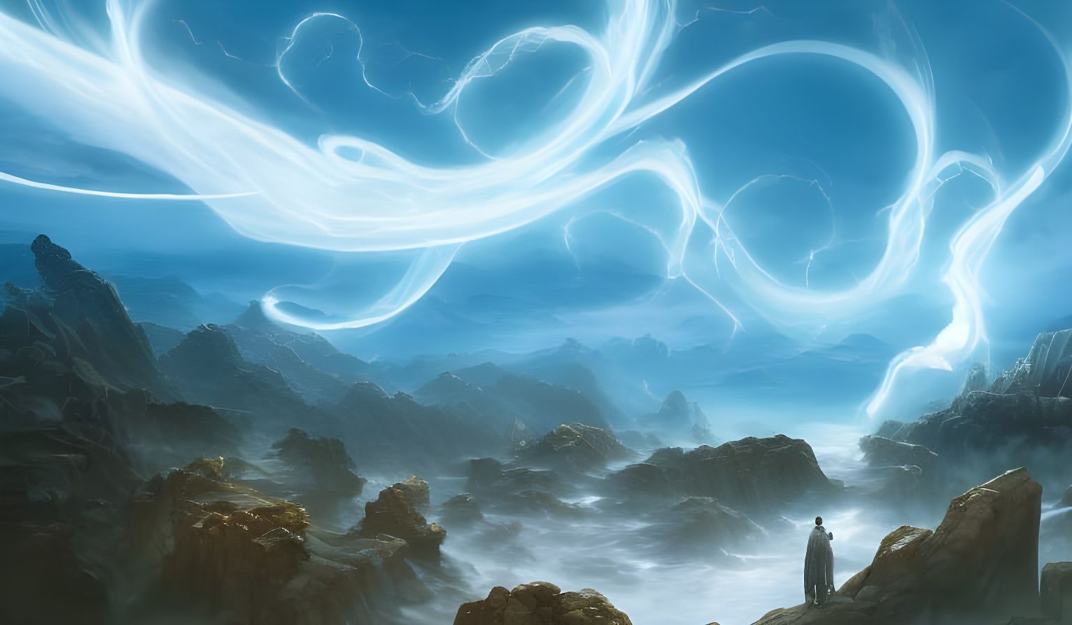 Wizard Casting Spell with Glowing Arcane Words