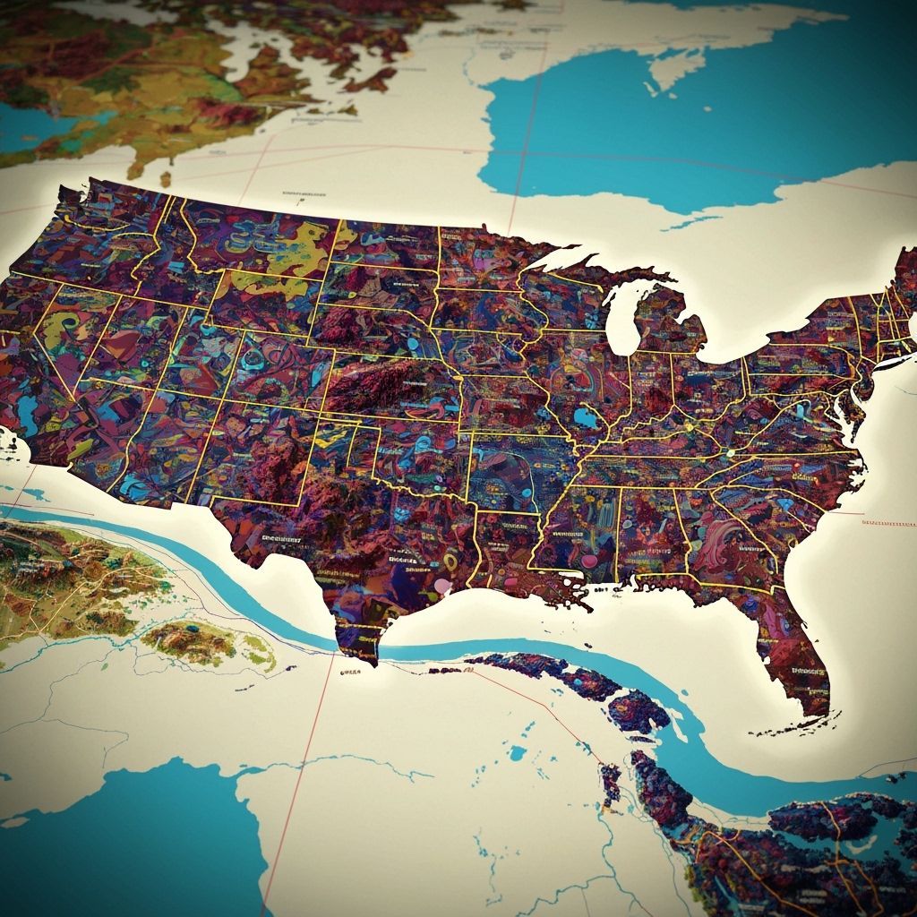 Detailed 3D Map of United States in a Futuristic Style