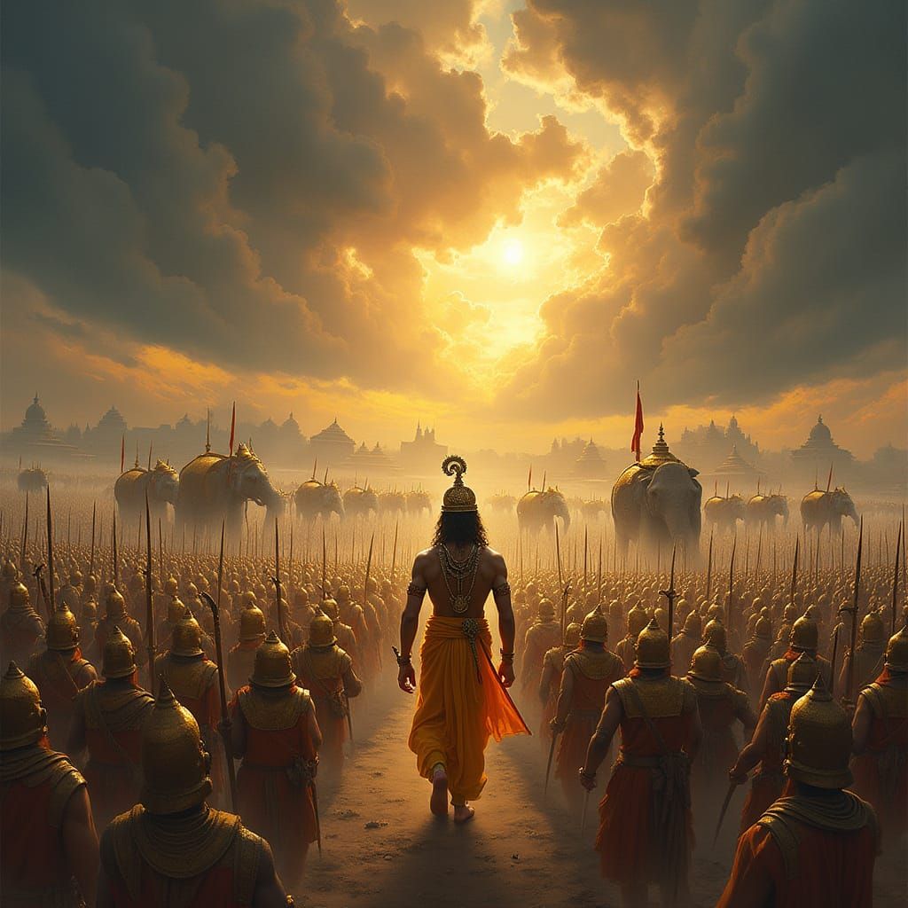Epic Mahabharata Battle Scene in Ancient Indian Grandeur
