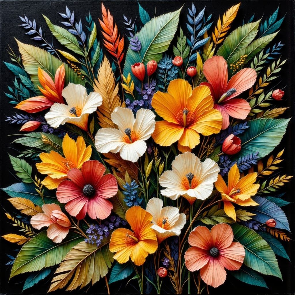 Tropical Florals and Foliage Naive Art Painting