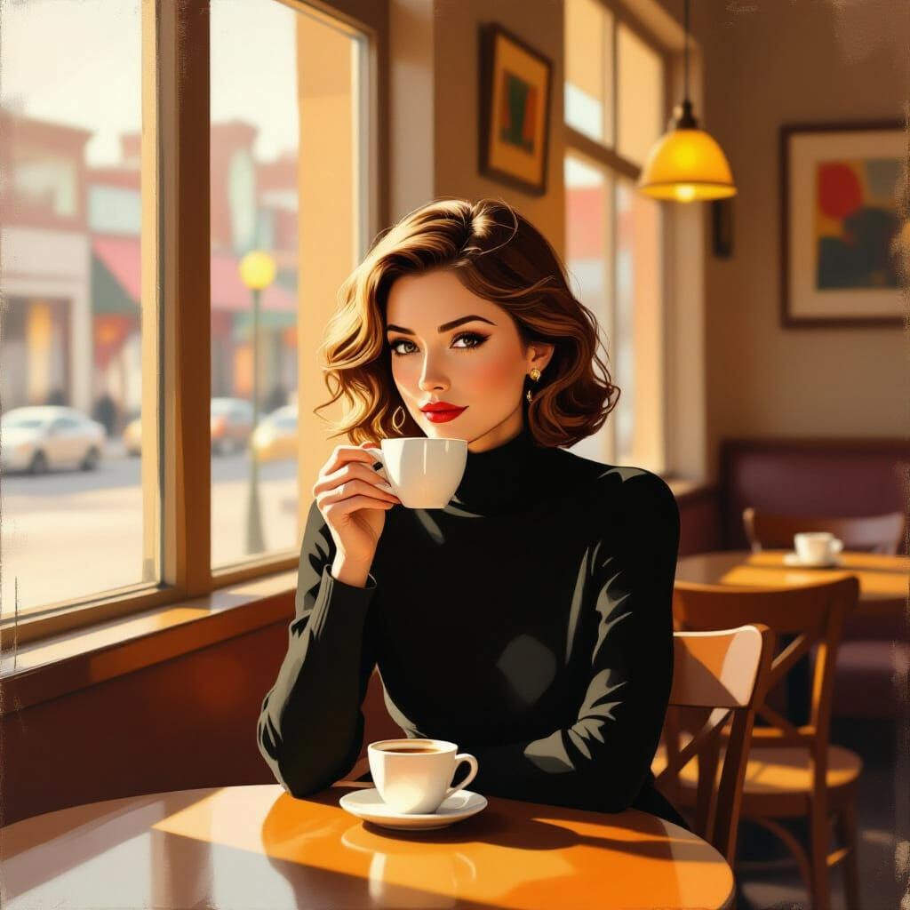 Serene Woman in Cafe, Inspired by Hopper, Rothko and Doolitt...