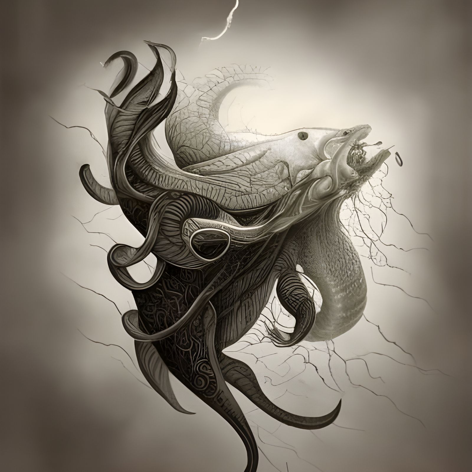Stormy Sea Squid Fishing: Mixed Media Image