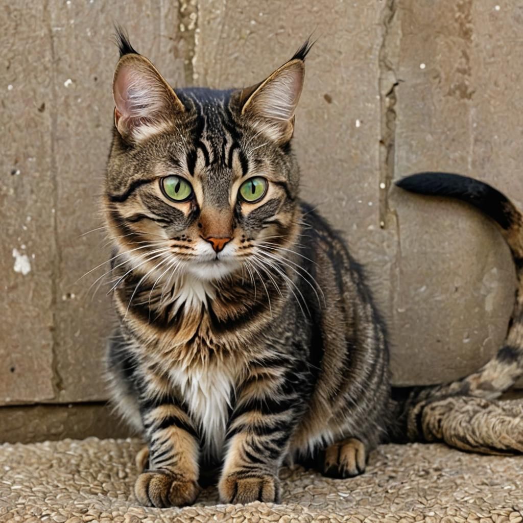 Neat Brown Tabby Cat with Green Eyes