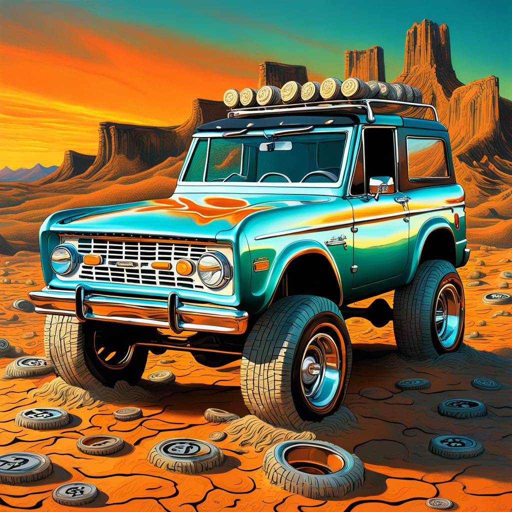 3D huge Day of the Dead 1969 Ford Bronco huge tires gears ch...