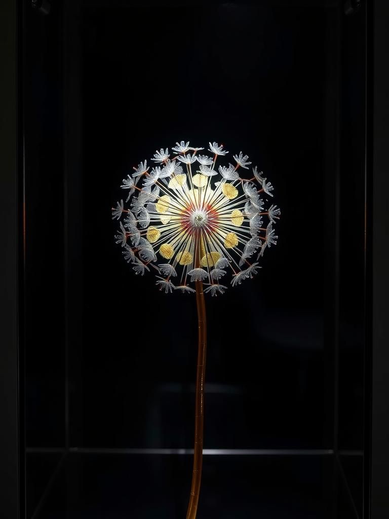 Enameled Glass Dandelion with Inner Glow