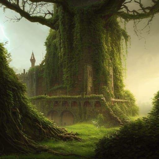 Epic Ruined Castle in Dark Fantasy Style