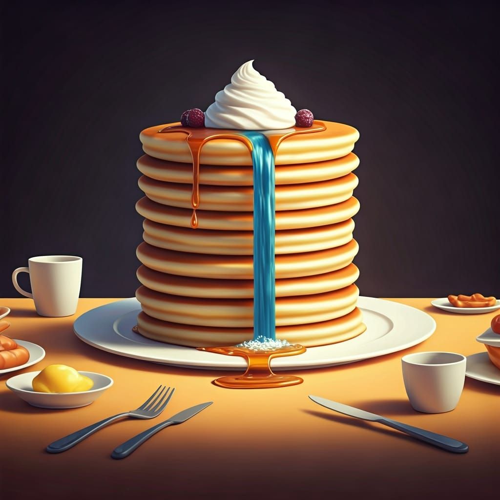 Pancake Waterfall: A Whimsical 3D Breakfast Scene