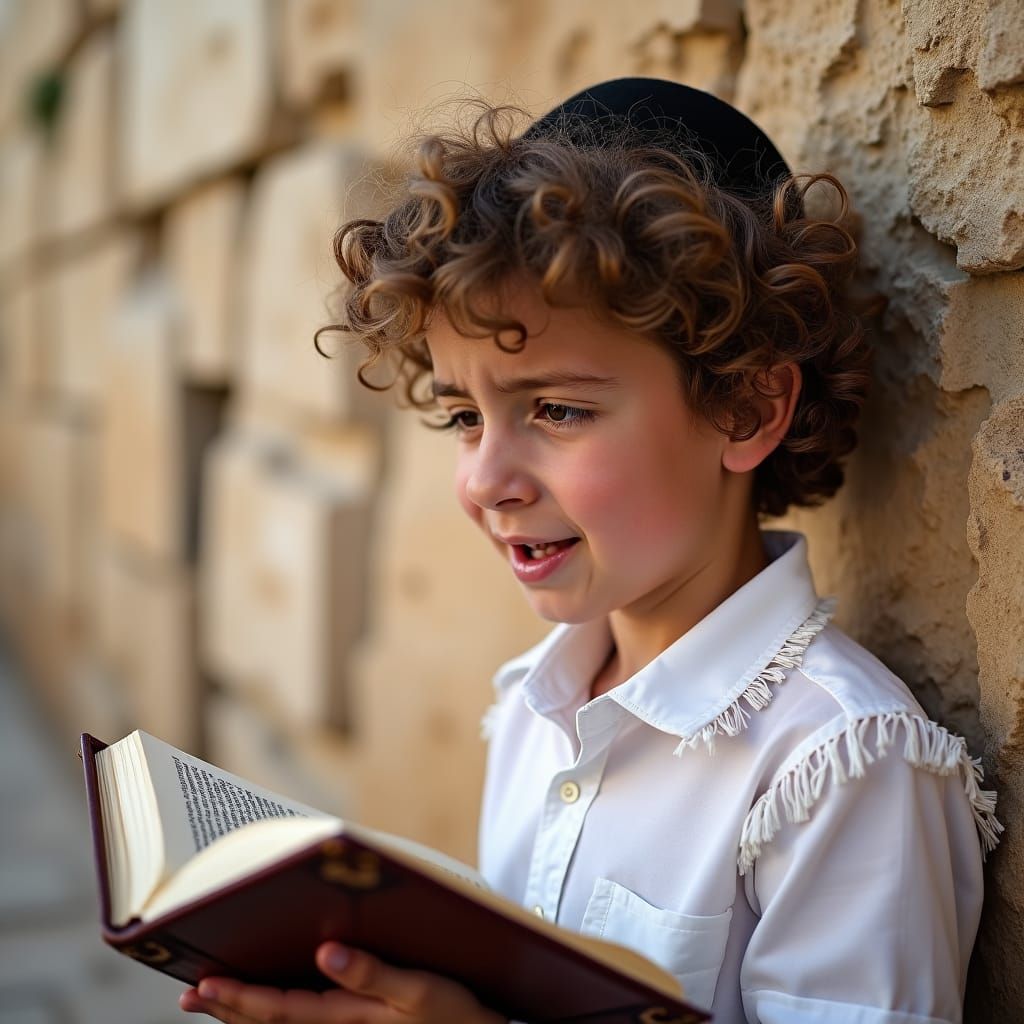 Boy Praying at Western Wall, Emotional Portrait