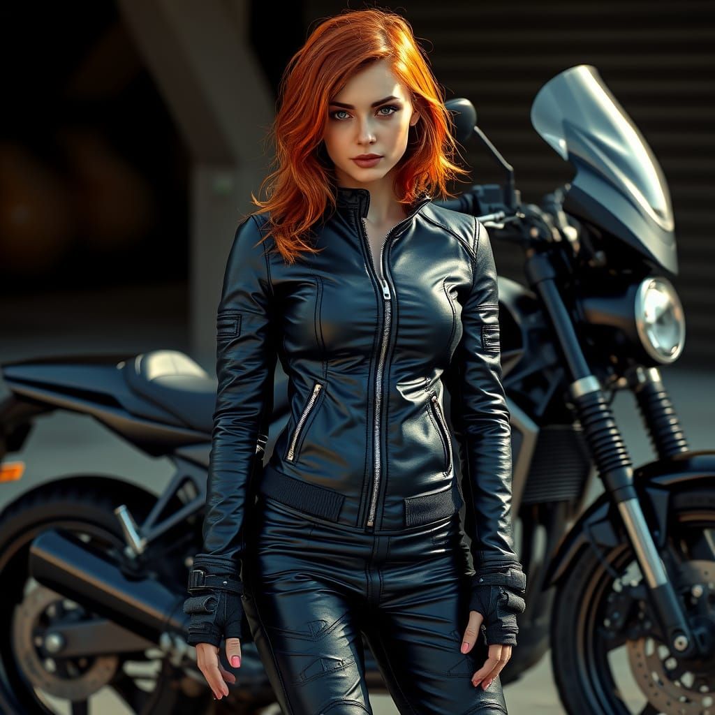 Confident Rebel in Dark Leather Outfit
