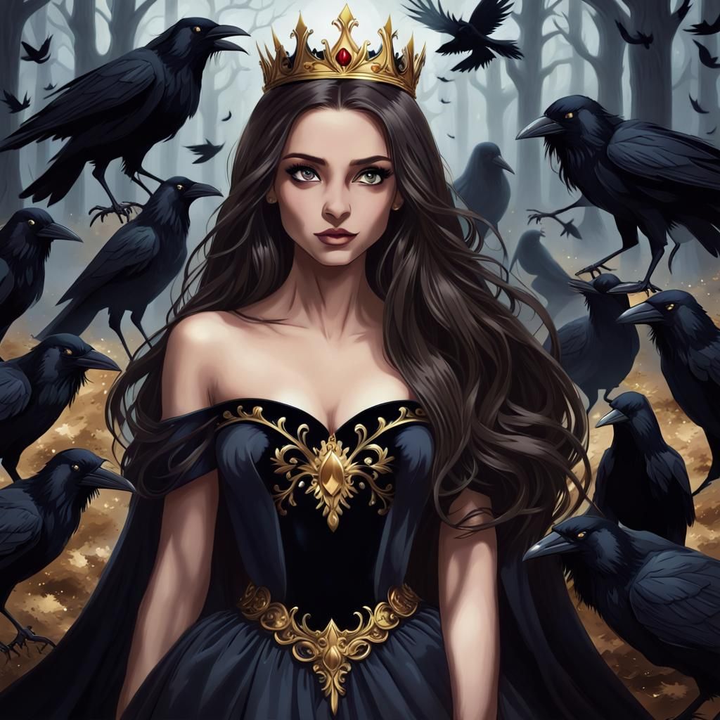 Evil Princess with Crows in Dark Gown