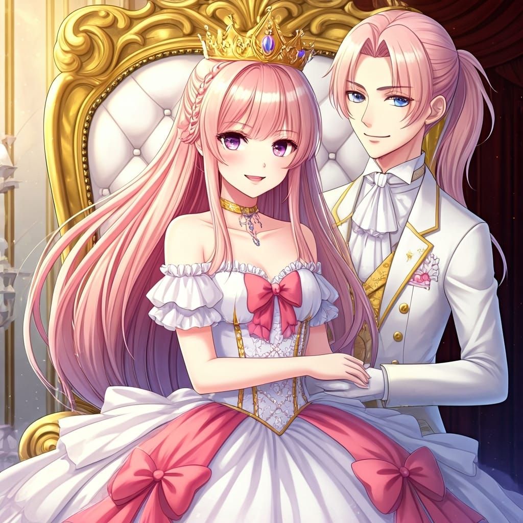 Evil Anime Princess on Throne in Manga Style