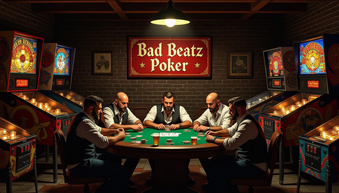Men Play Poker in Dimly Lit Man Cave