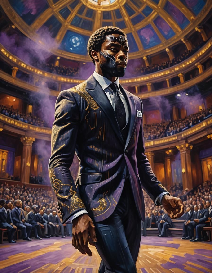 Black Panther on Stage in Dreamy Impressionism