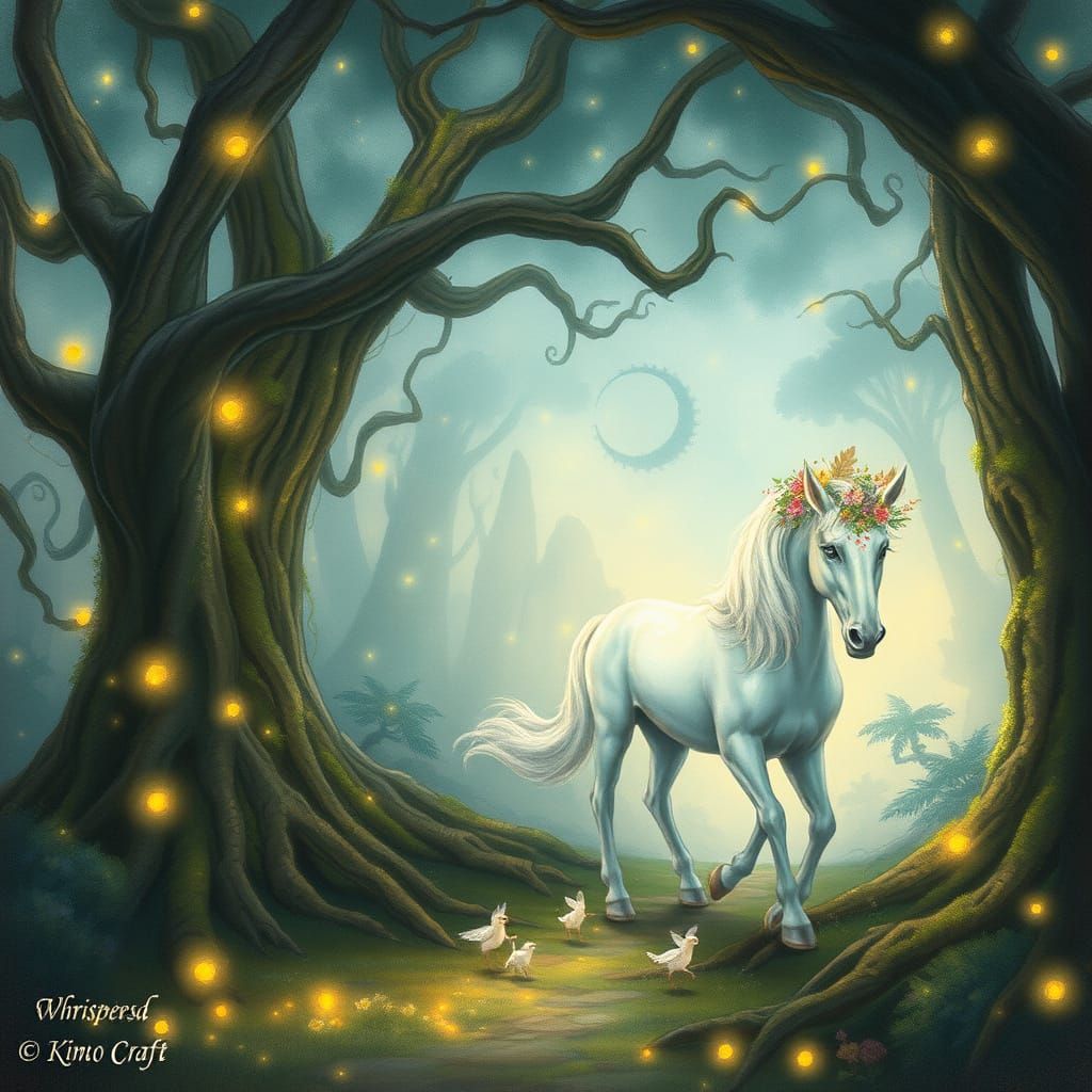 Whispers of an Enchanted Realm: Majestic Unicorn in Mystical...