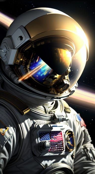 Astronaut in Space Reflecting Saturn: 3D Art