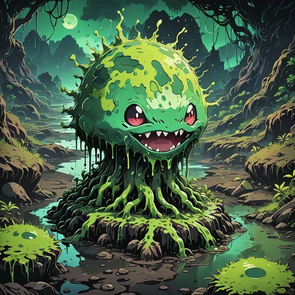 Poisonous Sludge Pokémon in Vibrant Anime Style
