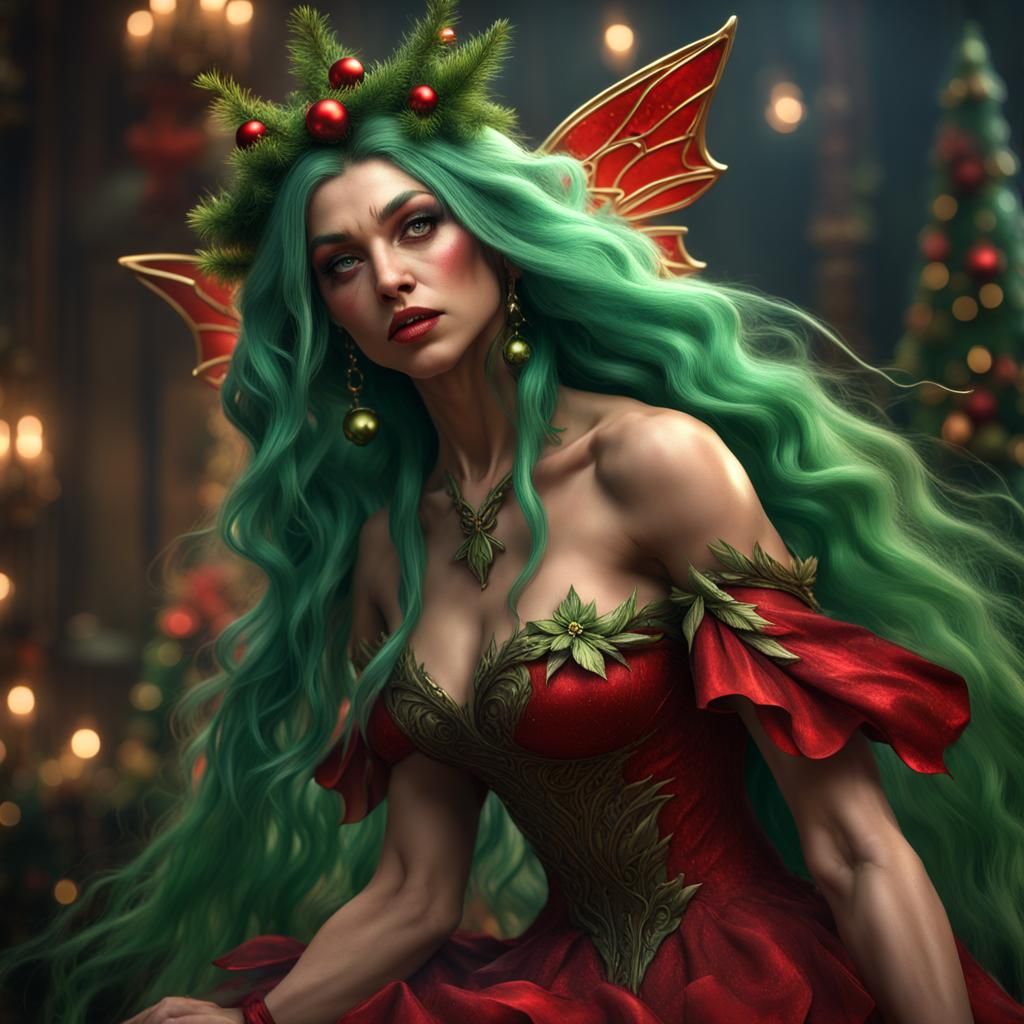 Hyperrealistic Muscular Evil Fairy Christmas Bells