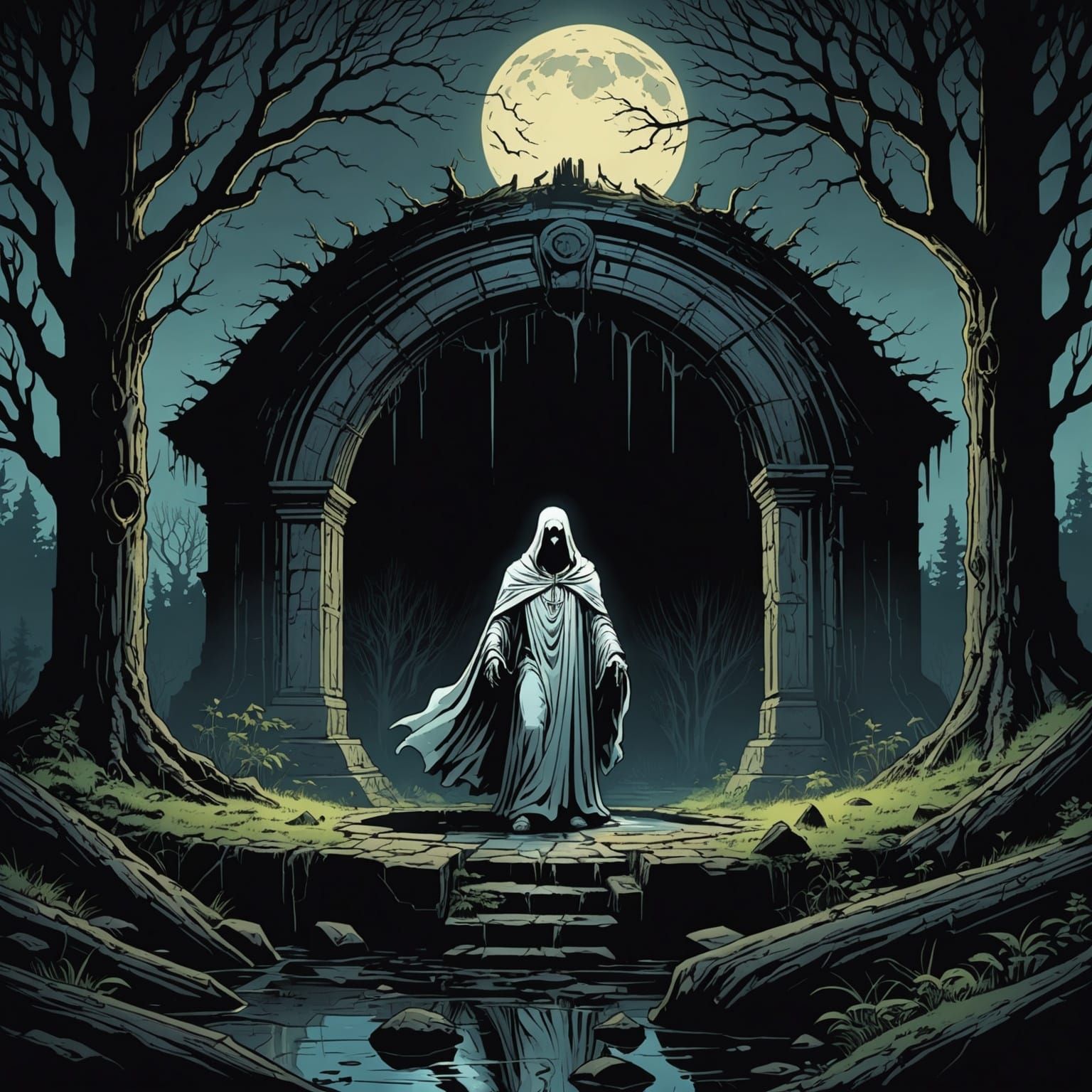 Eerie Ghost Emerges from Well at Night